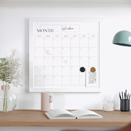Martha Stewart Everette 18in. x 18in. Magnetic Calendar Dry Erase Board w/Wht Frame, w/Dry Erase Mrkr and 2 Mgnts BR-PM-MWP-4545-WT-MS